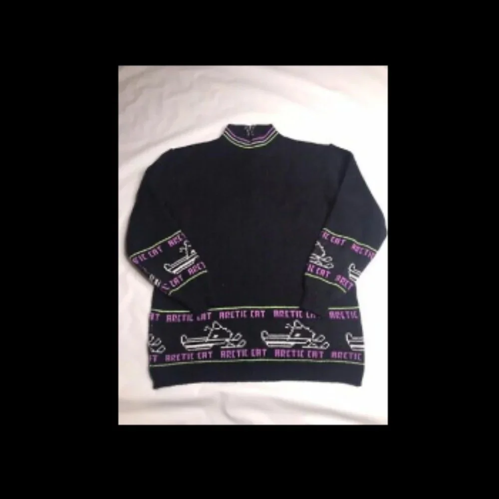 Rare Vintage 60s Arctic Cat Snowmobile Knit Graphic Sweater Shirt Pullover M 38 - Picture 2 of 13